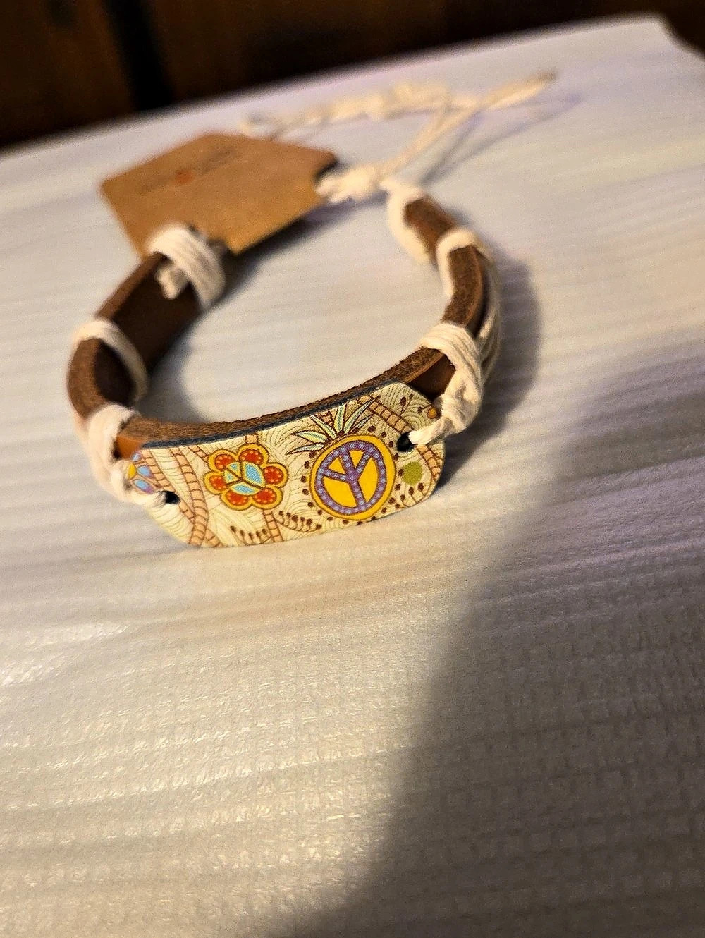Handmade Brown & Cream Floral Bracelet